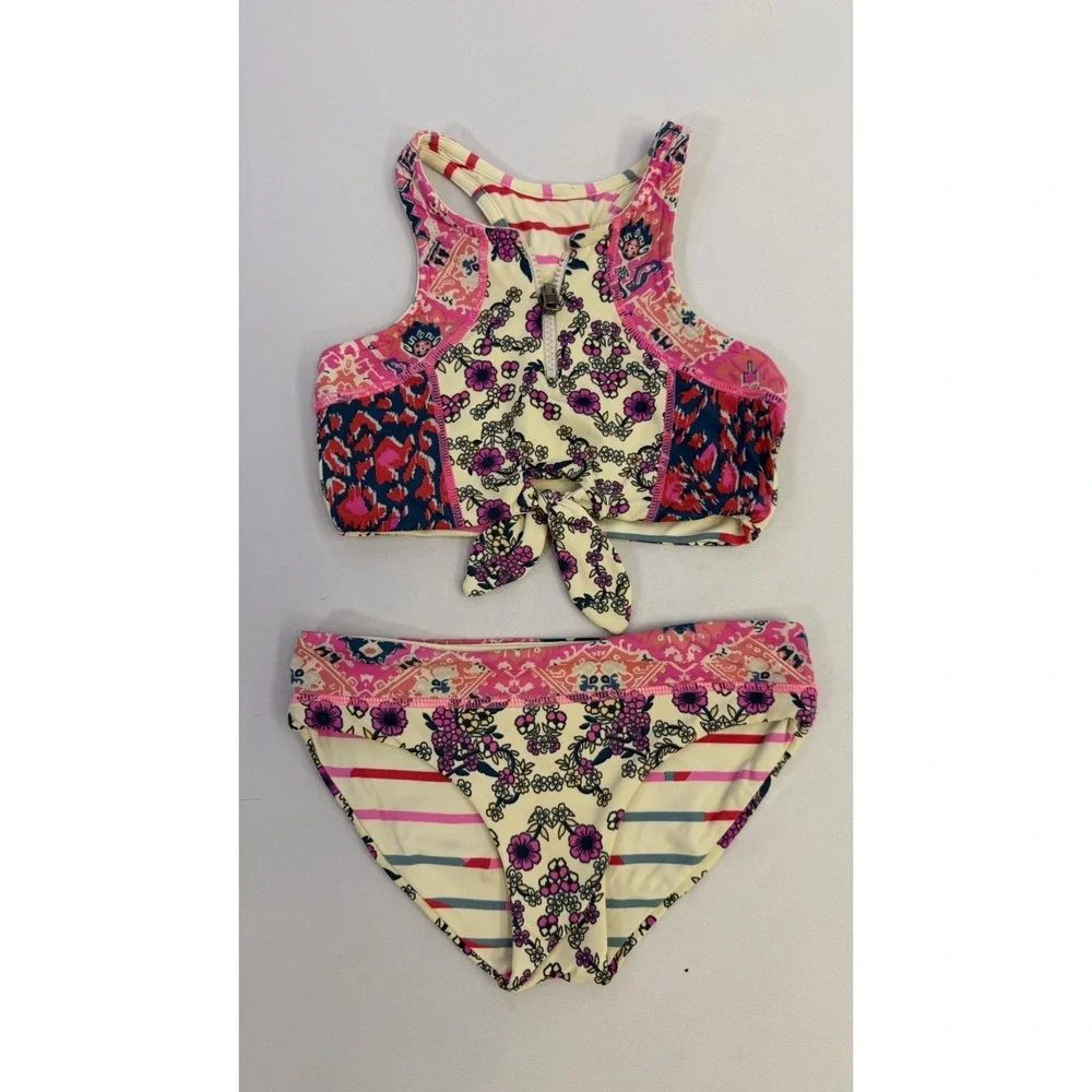 Maaji Girls 2 Piece Bikini Swimsuit Colorful Reversible Sz 8 EUC Beach Pool
